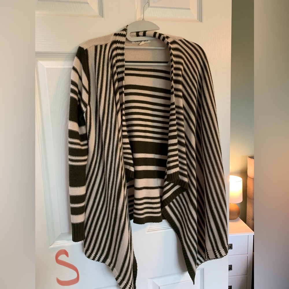 Green and white cardigan sweater